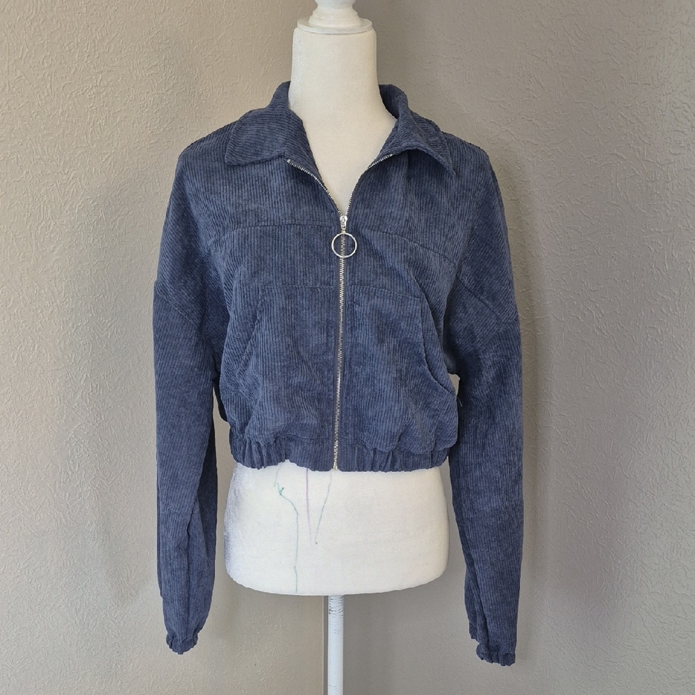 Zaful Blue Bomber Jacket with‎ Relaxed Fit and Cropped Style